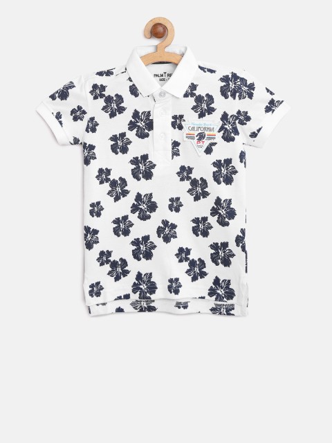 

Palm Tree Boys White & Navy Floral Print Polo Collar T-shirt