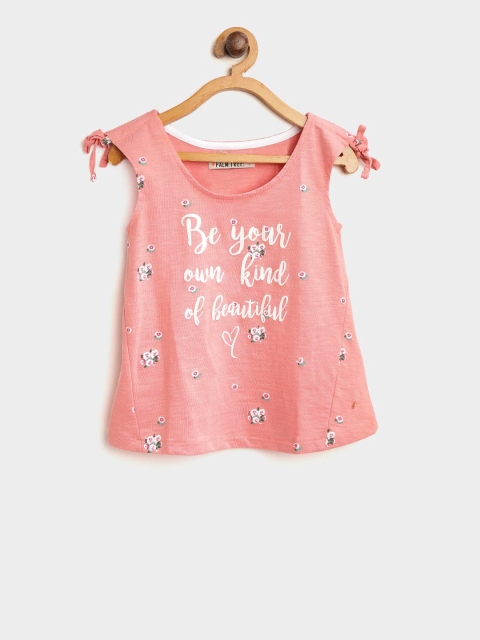 

Palm Tree Girls Pink Printed A-Line Pure Cotton Top