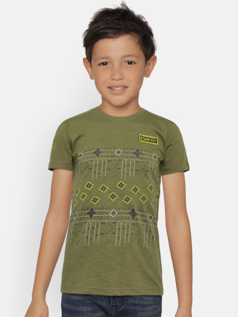 

Gini and Jony Boys Olive Green Printed Round Neck T-shirt