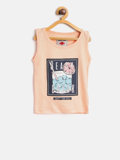 

Gini and Jony Boys Peach-Coloured Printed Round Neck T-shirt