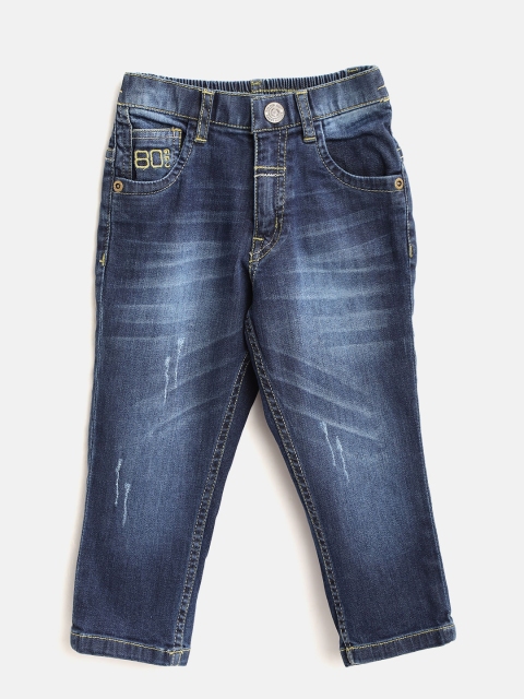 

Gini and Jony Boys Navy Blue Regular Fit Mid-Rise Low Distress Stretchable Jeans
