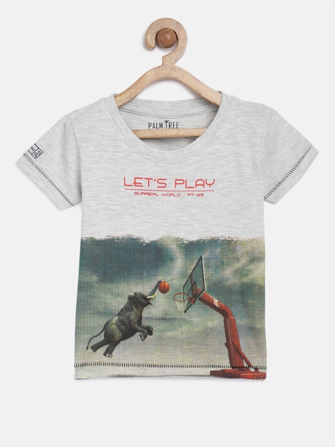 

Palm Tree Boys Grey Printed Round Neck Pure Cotton T-shirt