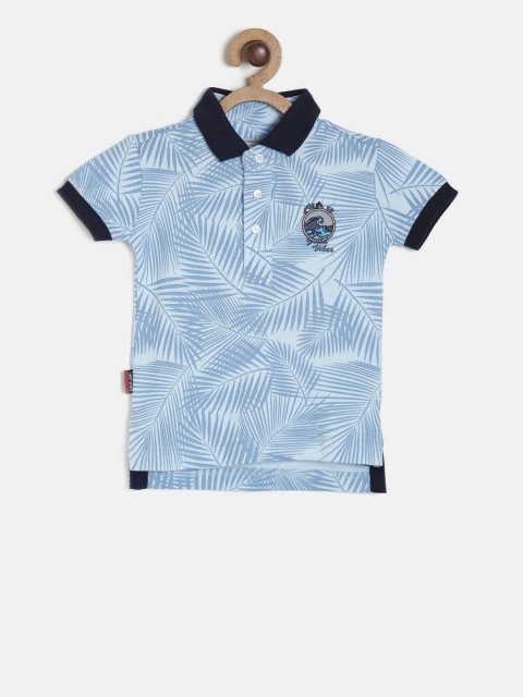 

Gini and Jony Boys Blue Printed Polo Collar T-shirt