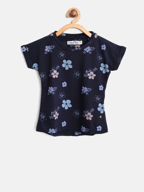 

Palm Tree Girls Navy Blue Printed Round Neck T-shirt