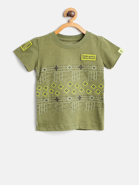 

Gini and Jony Boys Olive Green & Black Printed Round Neck T-shirt