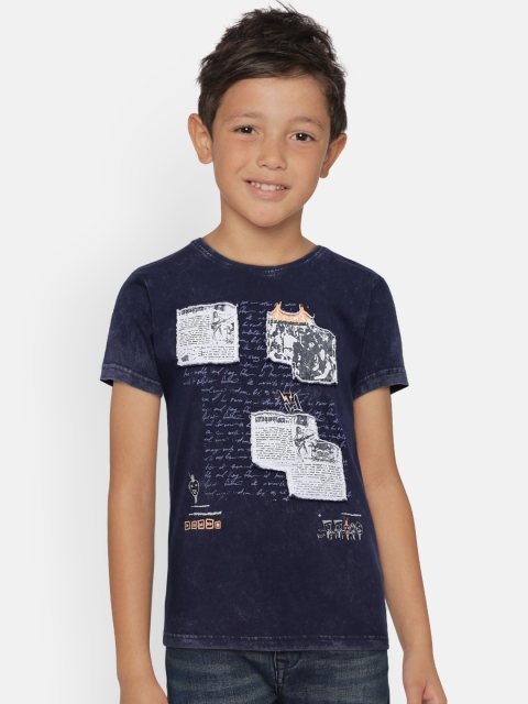 

Gini and Jony Boys Navy Blue Printed Round Neck T-shirt