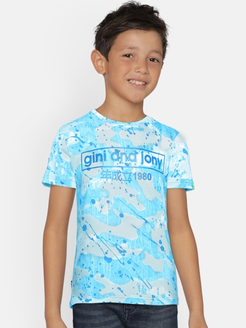 

Gini and Jony Boys Blue Printed Round Neck T-shirt