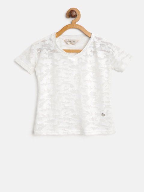 

Gini and Jony Girls Off-White Self-Design Semi-Sheer Top