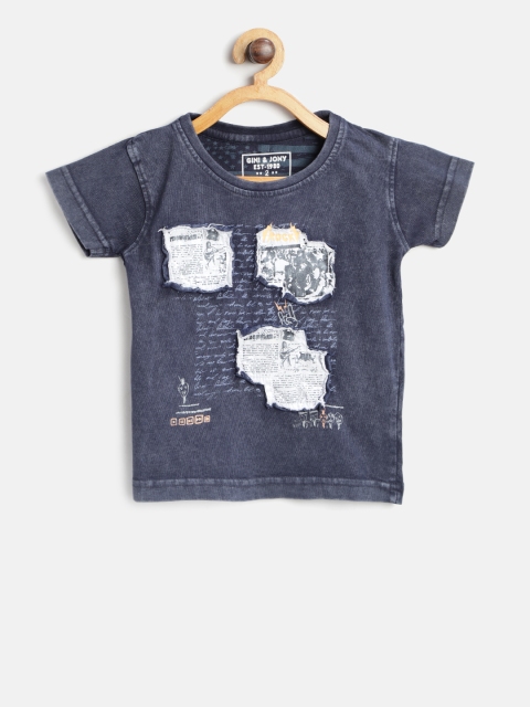 

Gini and Jony Boys Navy Blue Printed Round Neck T-shirt