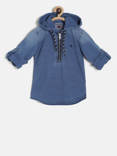 

Gini and Jony Boys Blue Regular Fit Solid Hooded Casual Shirt