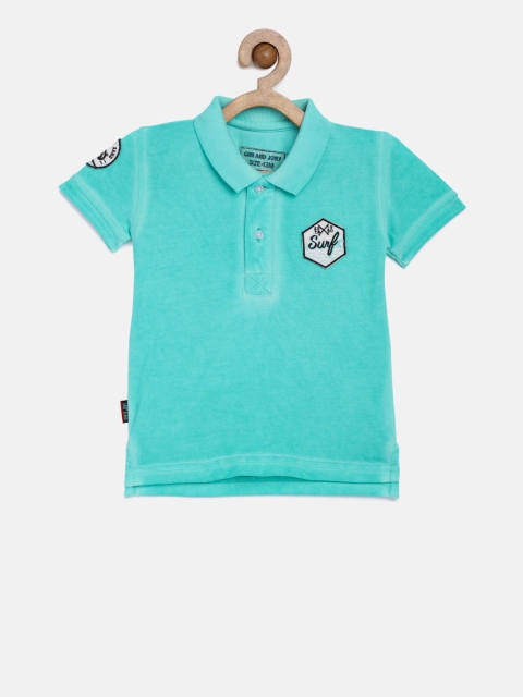 

Gini and Jony Boys Blue Printed Polo Collar T-shirt