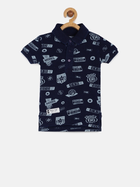 

Palm Tree Boys Blue Printed Polo Collar T-shirt