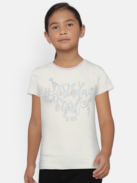 

Gini and Jony Girls Off-White Self Design Round Neck T-shirt