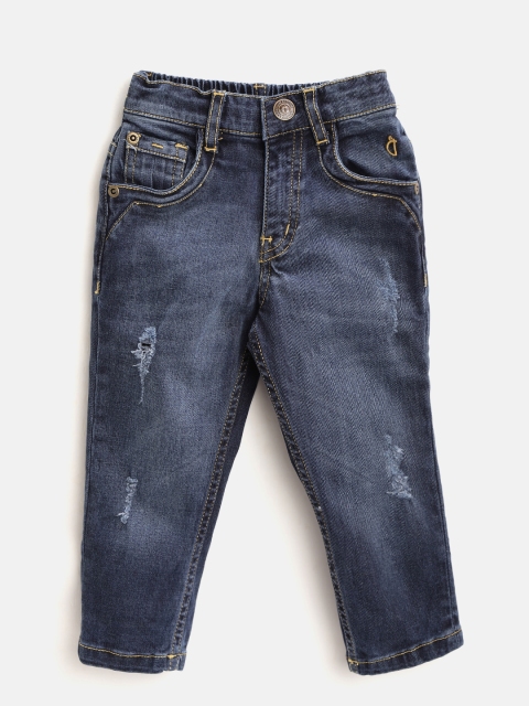 

Gini and Jony Boys Navy Regular Fit Mid-Rise Mildly Distressed Stretchable Jeans, Navy blue