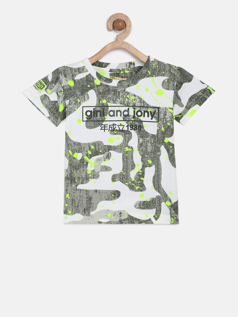

Gini and Jony Boys White Printed Round Neck T-shirt