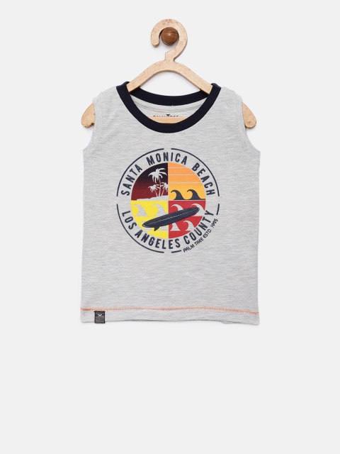 

Palm Tree Boys Grey Melange Printed Round Neck Sleeveless T-shirt