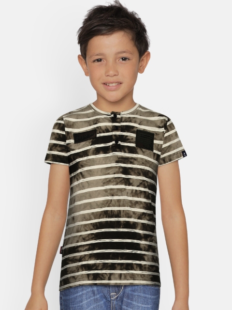 

Gini and Jony Boys Brown Striped Round Neck T-shirt