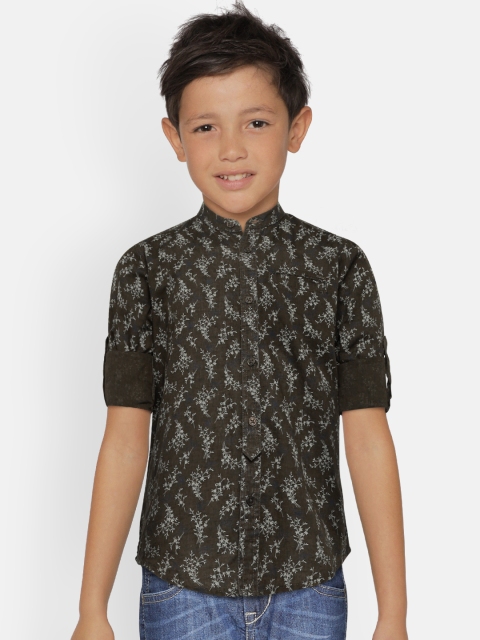

Gini and Jony Boys Olive Green Regular Fit Printed Casual Shirt