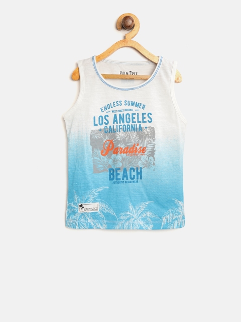

Palm Tree Boys White & Blue Printed Round Neck T-shirt