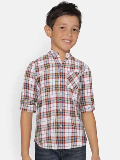 

Gini and Jony Boys White & Brown Regular Fit Checked Casual Shirt