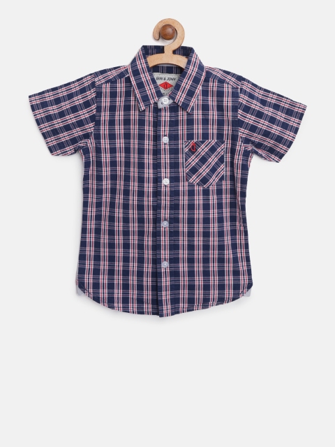 

Gini and Jony Boys Navy Blue & Red Regular Fit Checked Casual Shirt