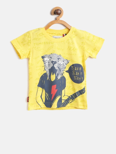 

Gini and Jony Boys Yellow Printed Round Neck T-shirt