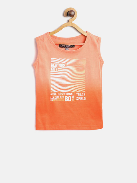 

Gini and Jony Boys Orange Ombre Dyed & Printed Round Neck T-shirt