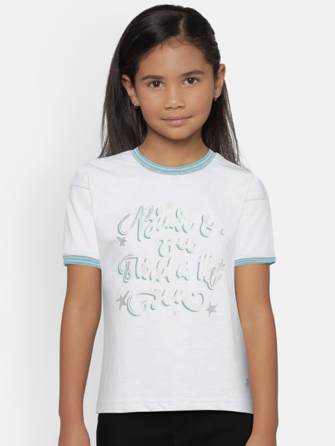 

Gini and Jony Girls White Printed Round Neck T-shirt