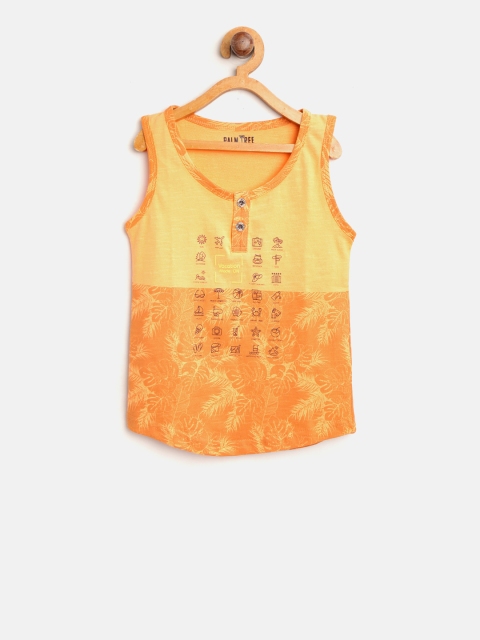 

Palm Tree Boys Orange Printed Henley Neck T-shirt