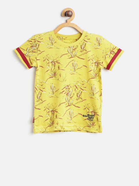 

Gini and Jony Boys Mustard Yellow Printed Round Neck T-shirt