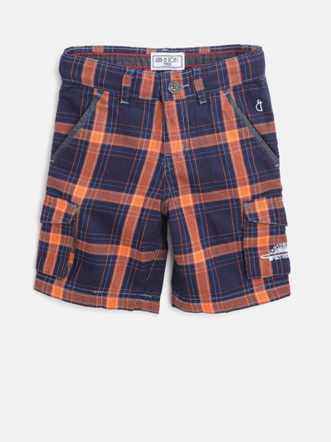 

Gini and Jony Boys Navy Blue & Rust Orange Checked Regular Shorts