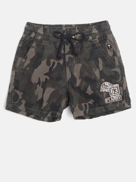 

Palm Tree Boys Olive Green & Black Camouflage Print Regular Fit Shorts