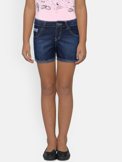 

Palm Tree Girls Blue Washed Regular Fit Denim Shorts