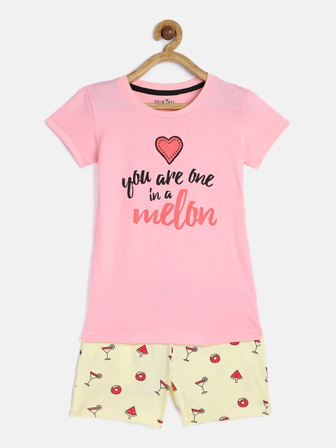 

Palm Tree Girls Yellow & Pink Printed T-shirt with Shorts