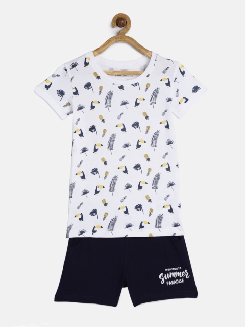 

Palm Tree Girls White & Navy Blue Printed Clothing Set