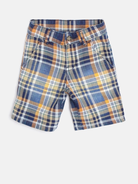 

Palm Tree Boys Navy Blue & Mustard Brown Checked Regular Fit Shorts