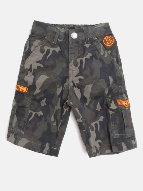 

Palm Tree Boys Olive Green & Black Camouflage Print Regular Fit Cargo Shorts