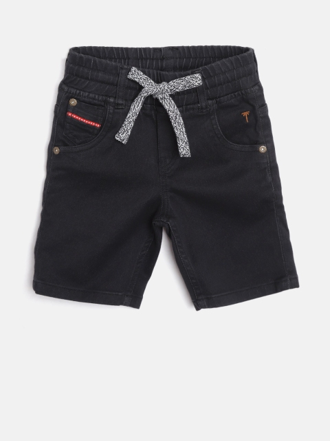 

Palm Tree Boys Black Solid Regular Fit Denim Shorts