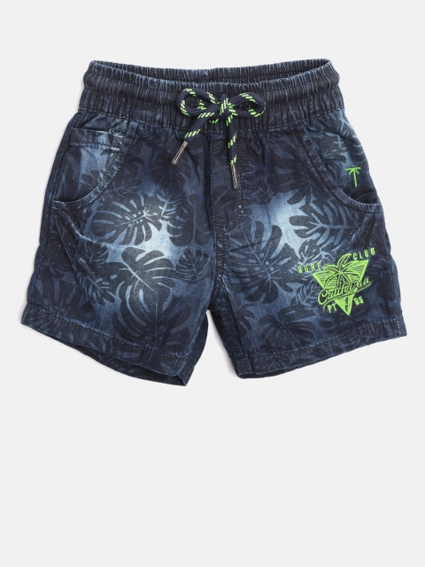 

Palm Tree Boys Navy Blue Printed Regular Fit Denim Shorts