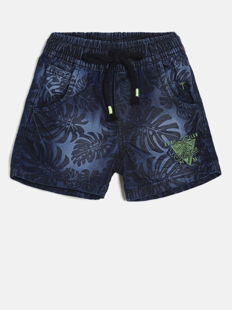 

Palm Tree Boys Navy Blue Printed Regular Fit Denim Shorts