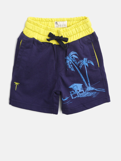 

Palm Tree Boys Navy Blue Tropical Print Regular Shorts