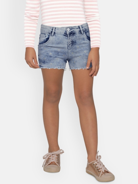 

Gini and Jony Girls Blue Printed Regular Fit Denim Shorts
