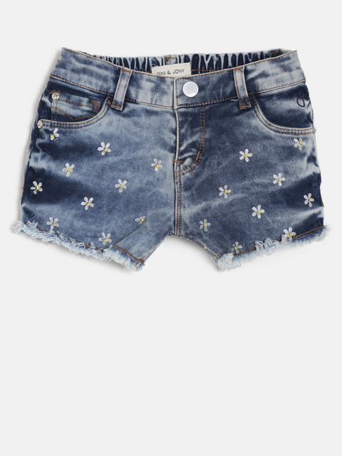 

Gini and Jony Girls Blue Printed Regular Fit Denim Shorts