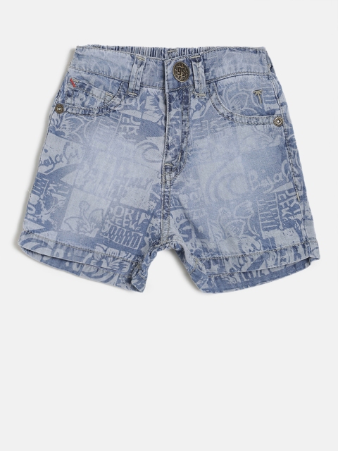 

Palm Tree Boys Blue Printed Regular Fit Denim Shorts