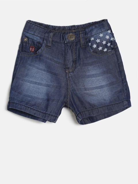 

Palm Tree Boys Navy Blue Washed Regular Fit Denim Shorts