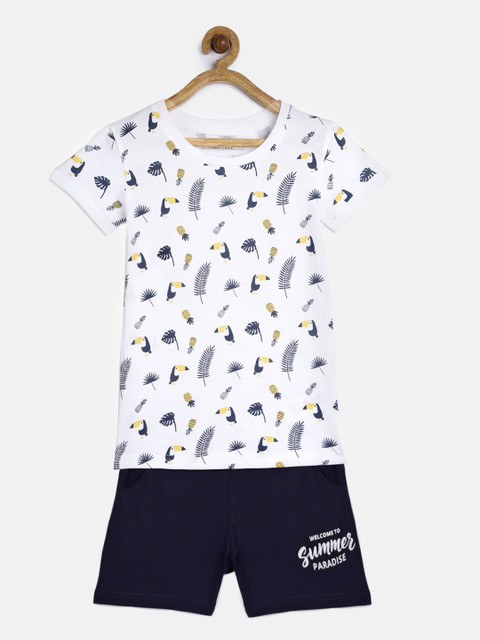 

Palm Tree Girls Navy Blue & White Printed T-shirt with Shorts