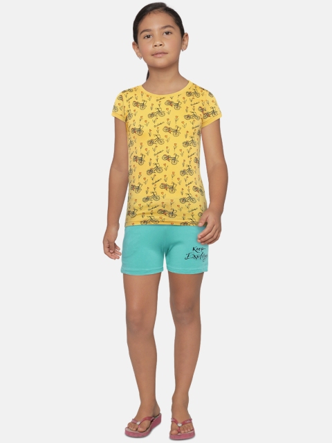 

Palm Tree Girls Yellow & Blue Printed Clothing Set