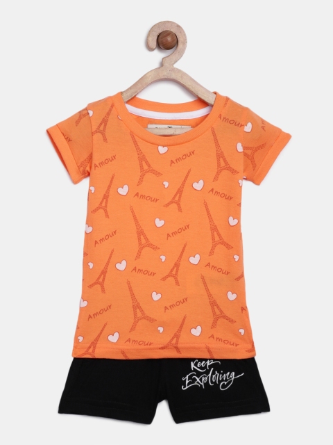 

Palm Tree Girls Orange & Black Printed Clothing Set