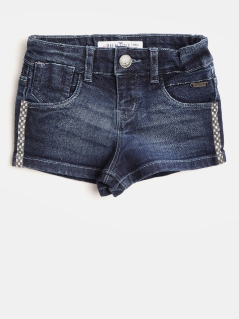 

Palm Tree Girls Navy Blue Washed Regular Fit Denim Shorts