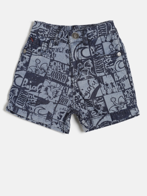 

Palm Tree Boys Blue Printed Regular Fit Denim Shorts